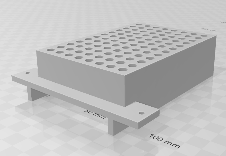 Early CAD design of the 96 well aluminum bracket